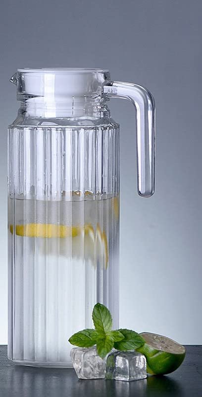 STERUN Glassy Transparent Fridge Water Fruit Juices Liquors Jug with Lid 1.2L Capacity