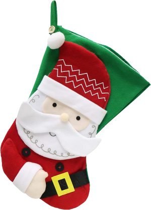 STERUN 48cm Santa Motif Green & Red Fleece Stocking With Half Felt Lining & Haning Loop Ideal For Gift Storage & Christmas Decoration