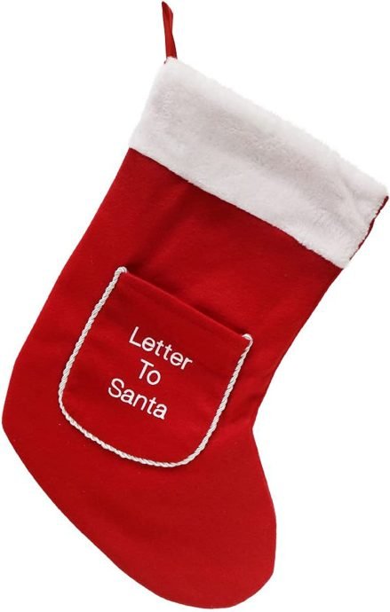 STERUN Double Sided Fleece Polyester Stocking With Letter To Santa Pocket & Hanging Rope Ideal For Christmas Decoration, Storage Gifts Size 58x34cm