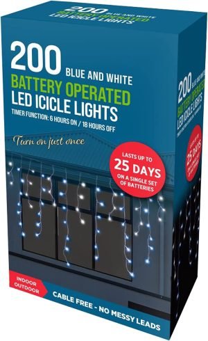 STERUN Battery Operated 200 LED Icicle Lights with Timer Functions