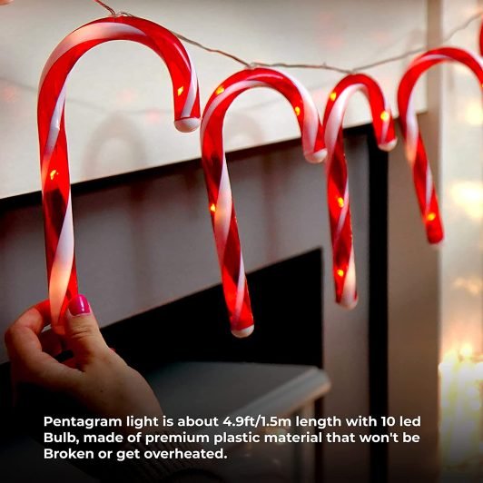 STERUN Battery Operated 40 LED Candy Cane Warm White Lights with Static Glow & On/Off Switch Ideal for Christmas Decoration