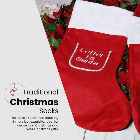 STERUN Double Sided Fleece Polyester Stocking With Letter To Santa Pocket & Hanging Rope Ideal For Christmas Decoration, Storage Gifts Size 58x34cm | Christmas Stocking | Xmas Stockings