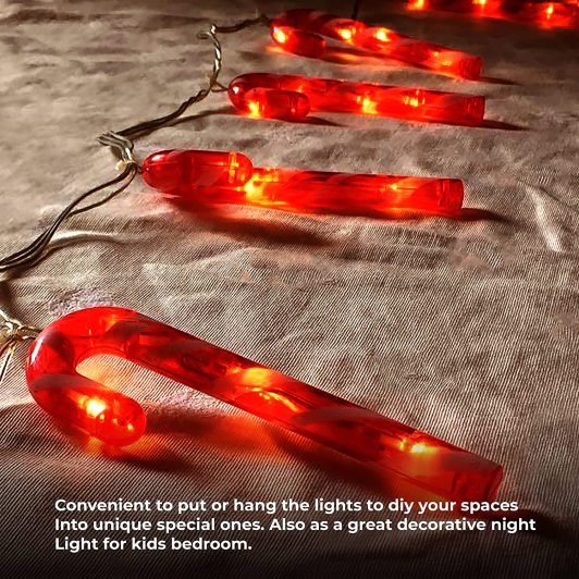 STERUN Battery Operated 40 LED Candy Cane Warm White Lights with Static Glow & On/Off Switch for Christmas Decoration